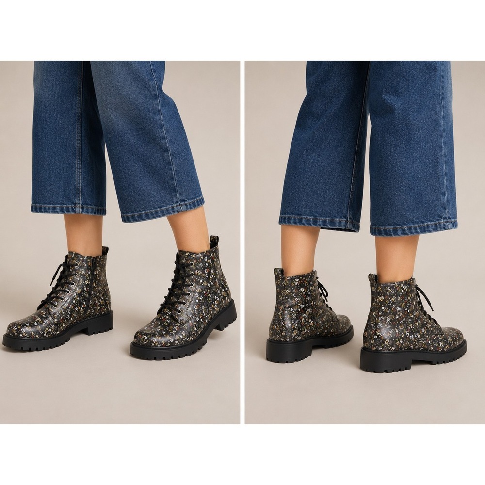 Arizona Jean Co Floral‎ Combat Boots Women's Size 8 Black Lace Up Ankle Boots